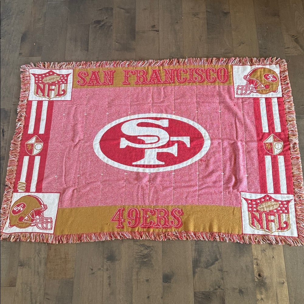 Vintage 90s San Francisco 49ers Tapestry Woven Blanket Throw NFL Football